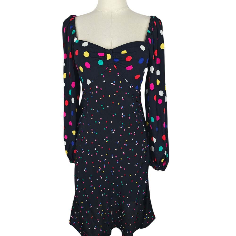 RIXO x Target Black Multicolor Polka Dot Puff Sleeve Smocked Mini Dress Sz S
